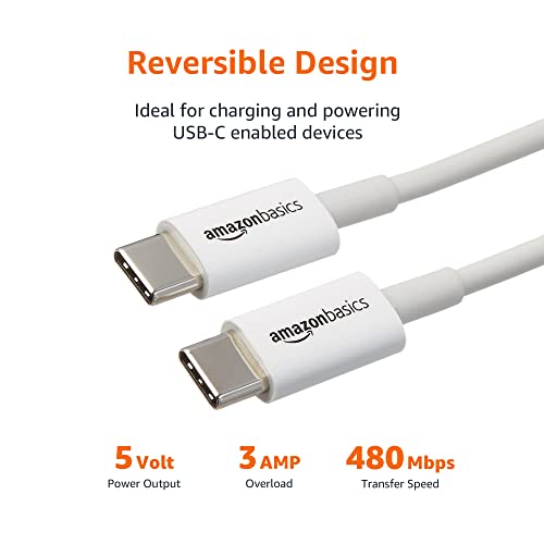 AmazonBasics Cable USB tipo C a USB tipo C - 6 pies (1.8 metros), color blanco